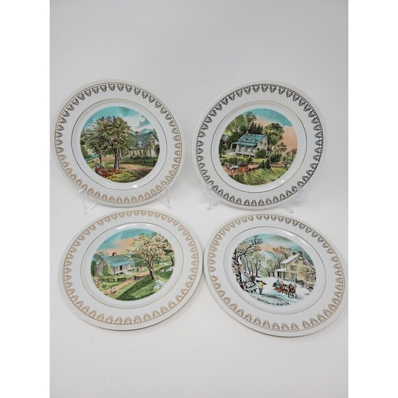 VINTAGE CURRIER & IVES FOUR SEASON COLLECTOR'S PLATE  SET OF 4 - Picture 1 of 15